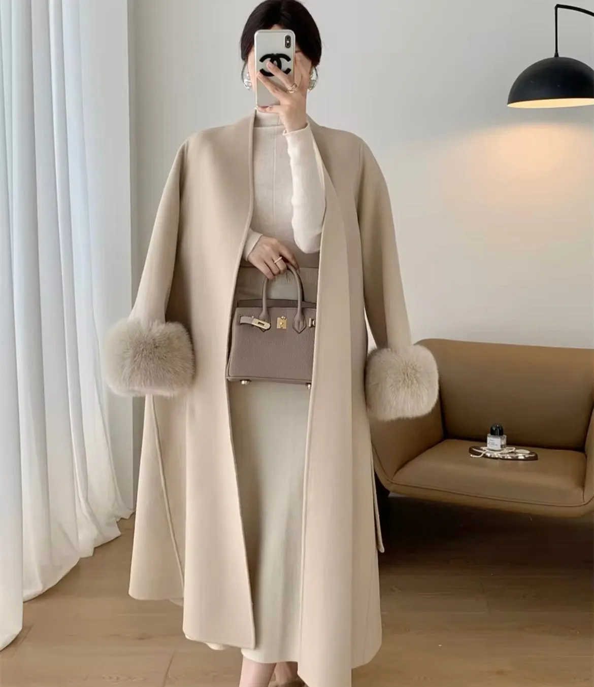 “Fairbanks” Long Cashmere Wrap Coat
