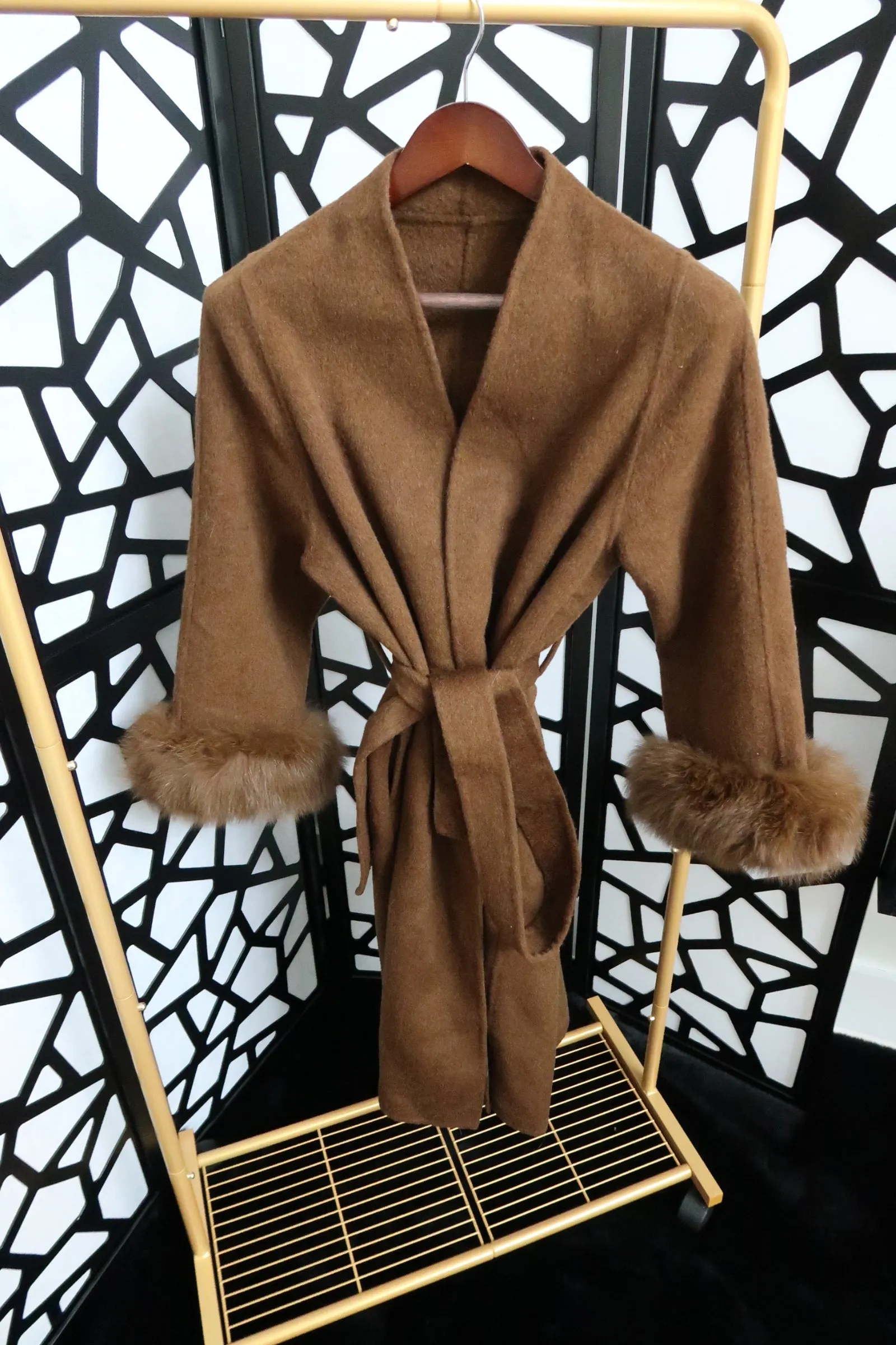 “Fairbanks” Long Cashmere Wrap Coat