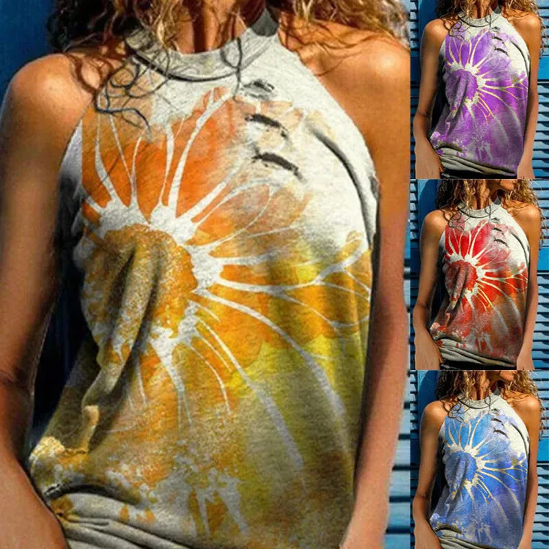 Fashion casual loose print women's neck Halter vest