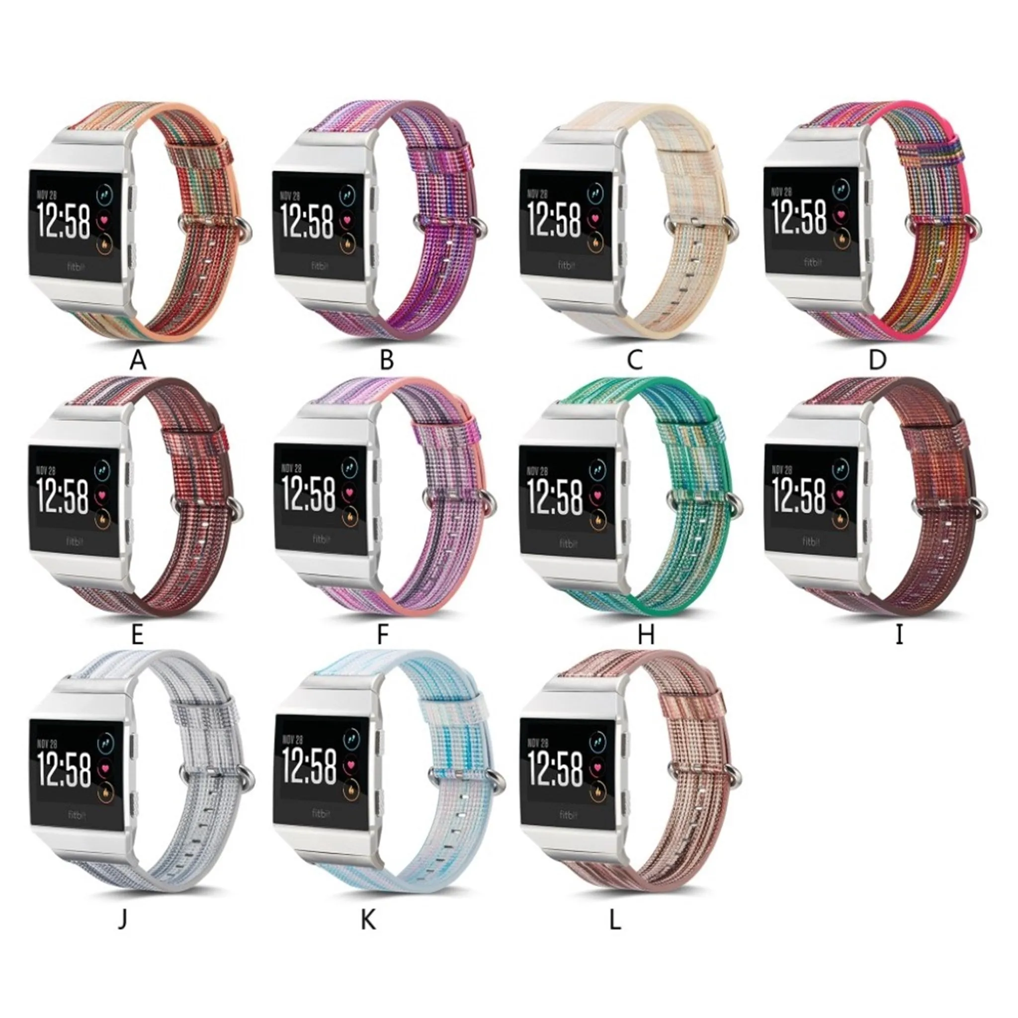 Fitbit Ionic multi-color stripes genuine leather watch strap - Style F