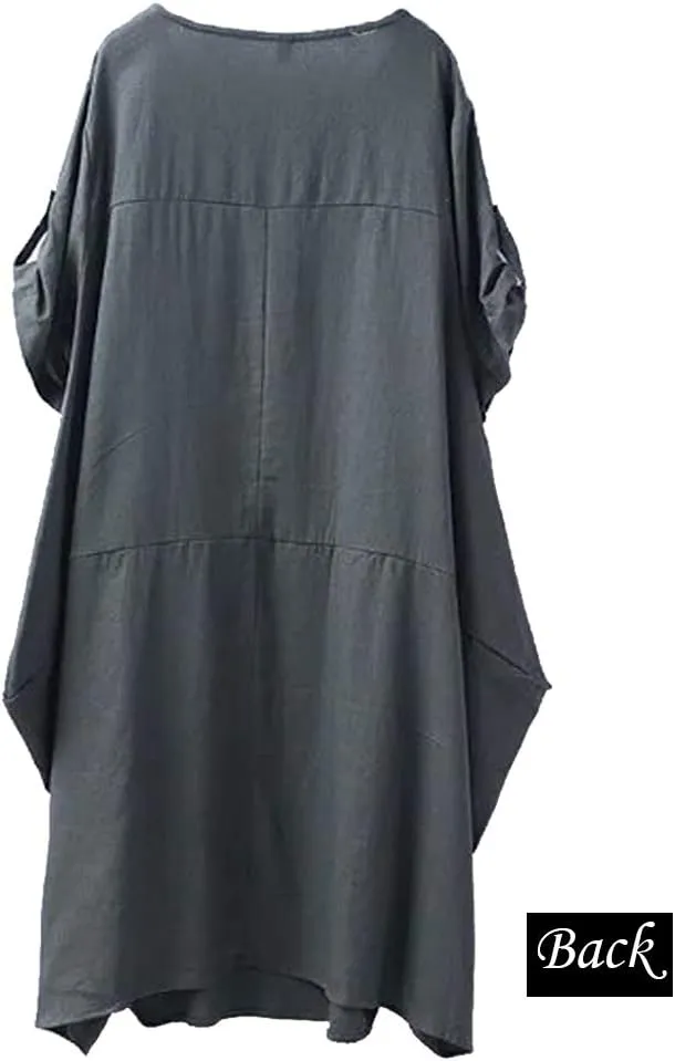 FTCayanz Women's Casual Tunic Dress Short Sleeve Plus Size Midi Dresses with Pockets