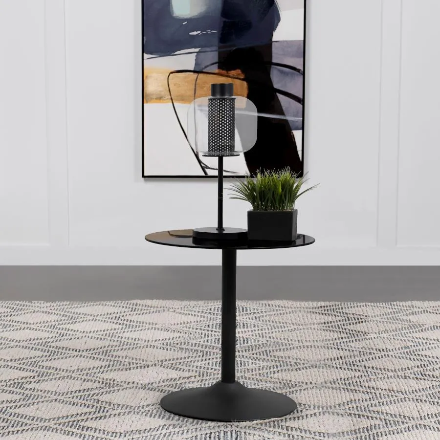Ganso Round Metal End Table with Tempered Glass Top Black