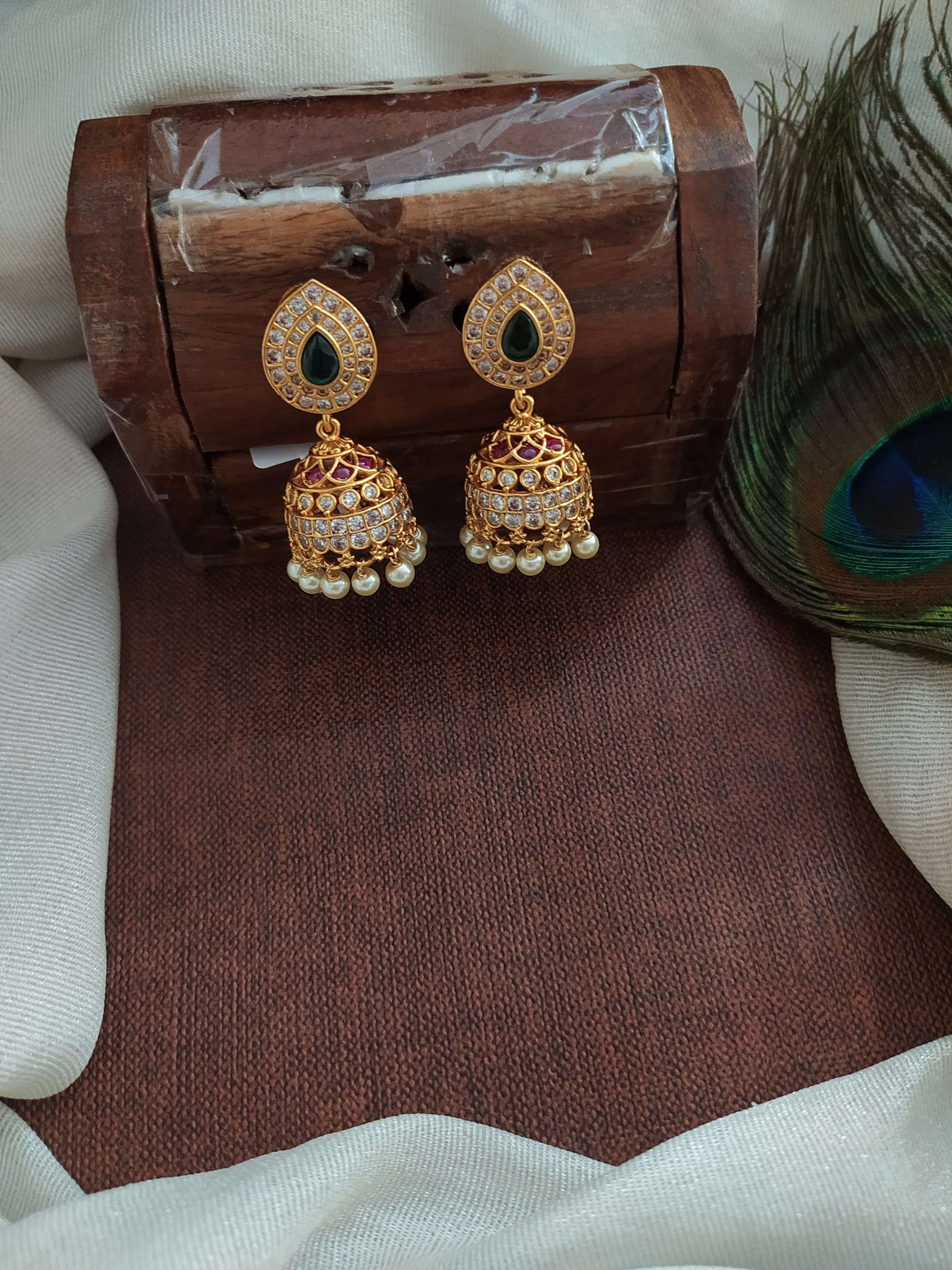 Gold-Plated Pear-Shaped Studded Jhumki