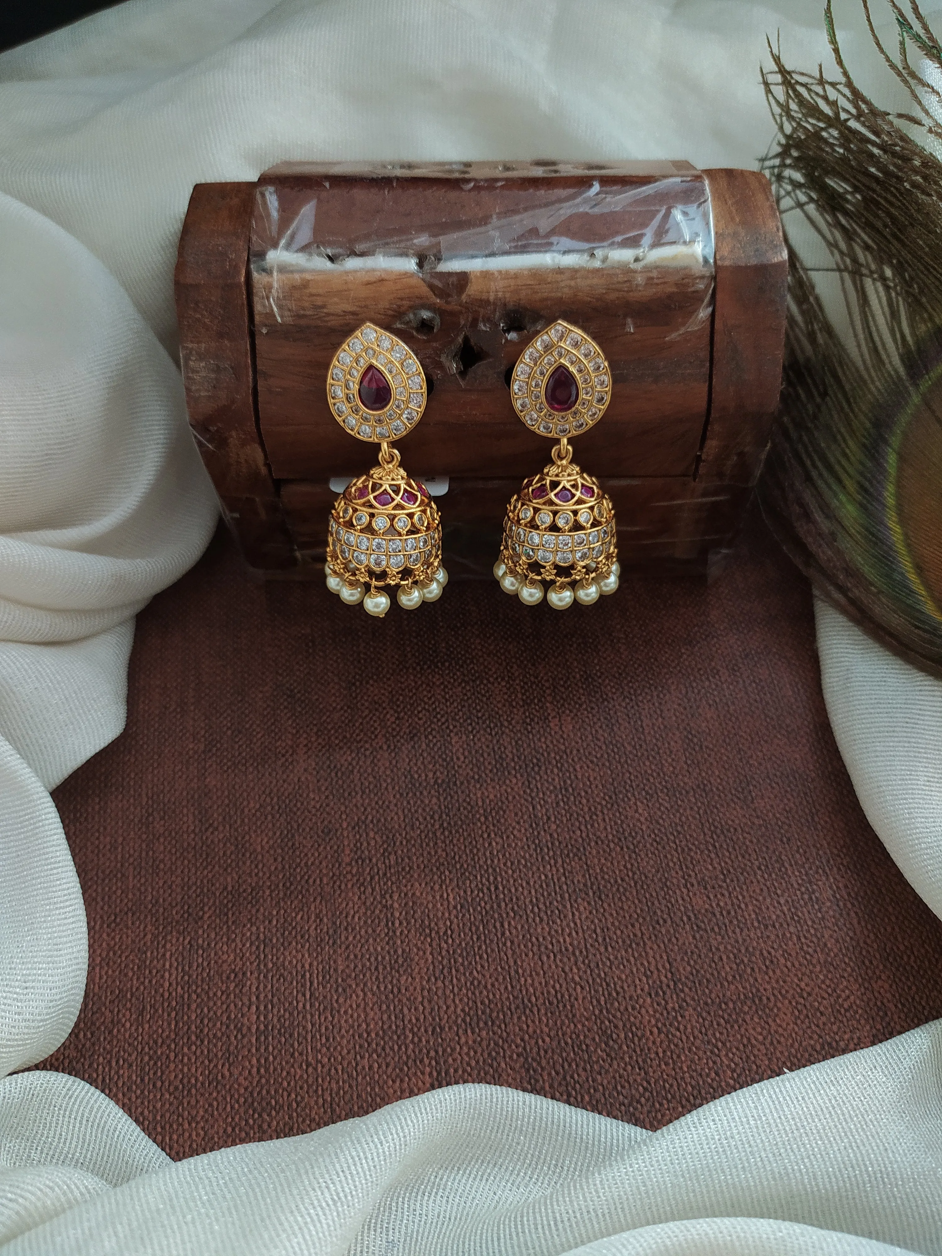 Gold-Plated Pear-Shaped Studded Jhumki