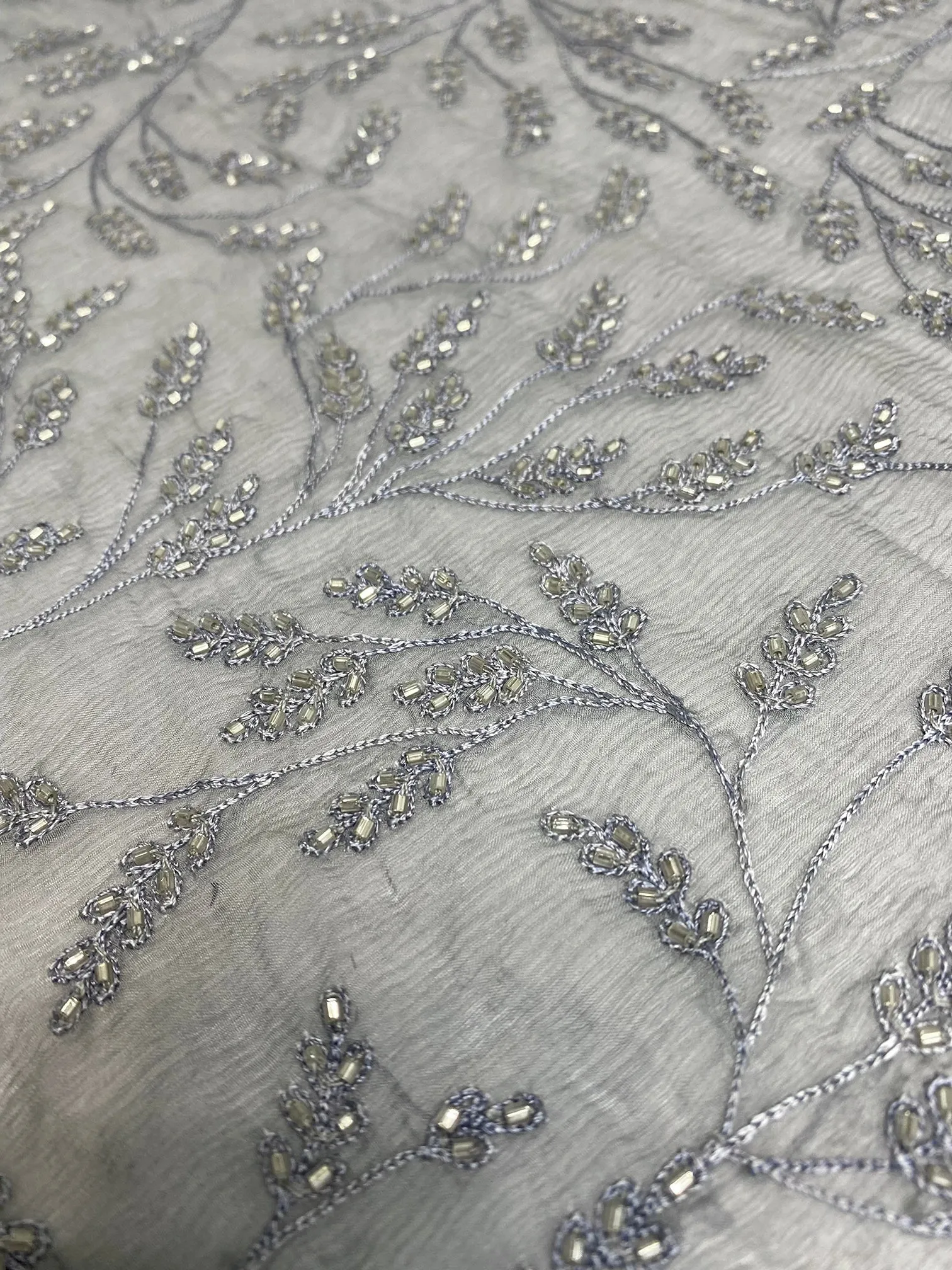 Gray JEC-176 Sequins & Beads on Silk Chiffon
