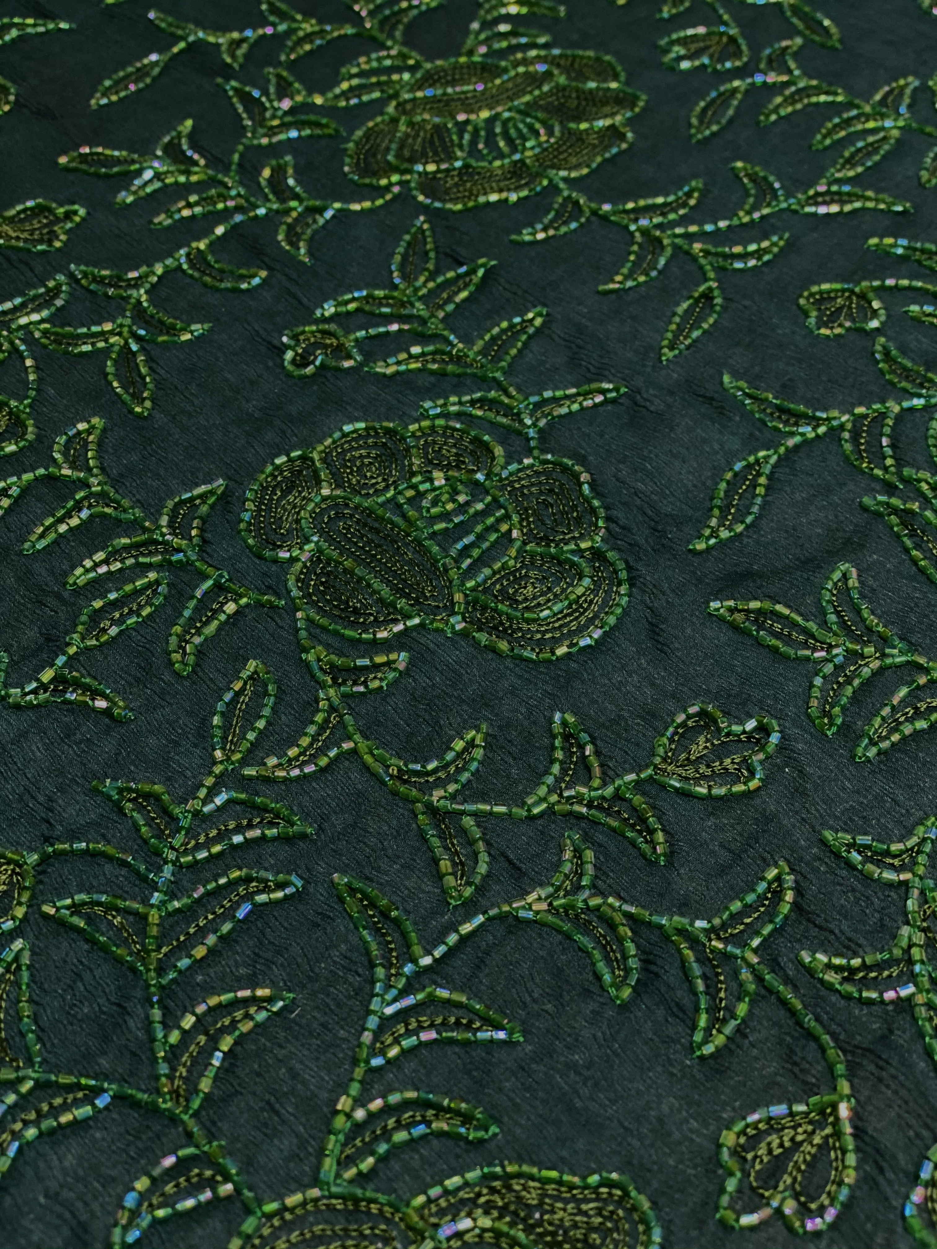 Green Sequin & Beads On Silk Chiffon JEC-113-7 Fabric