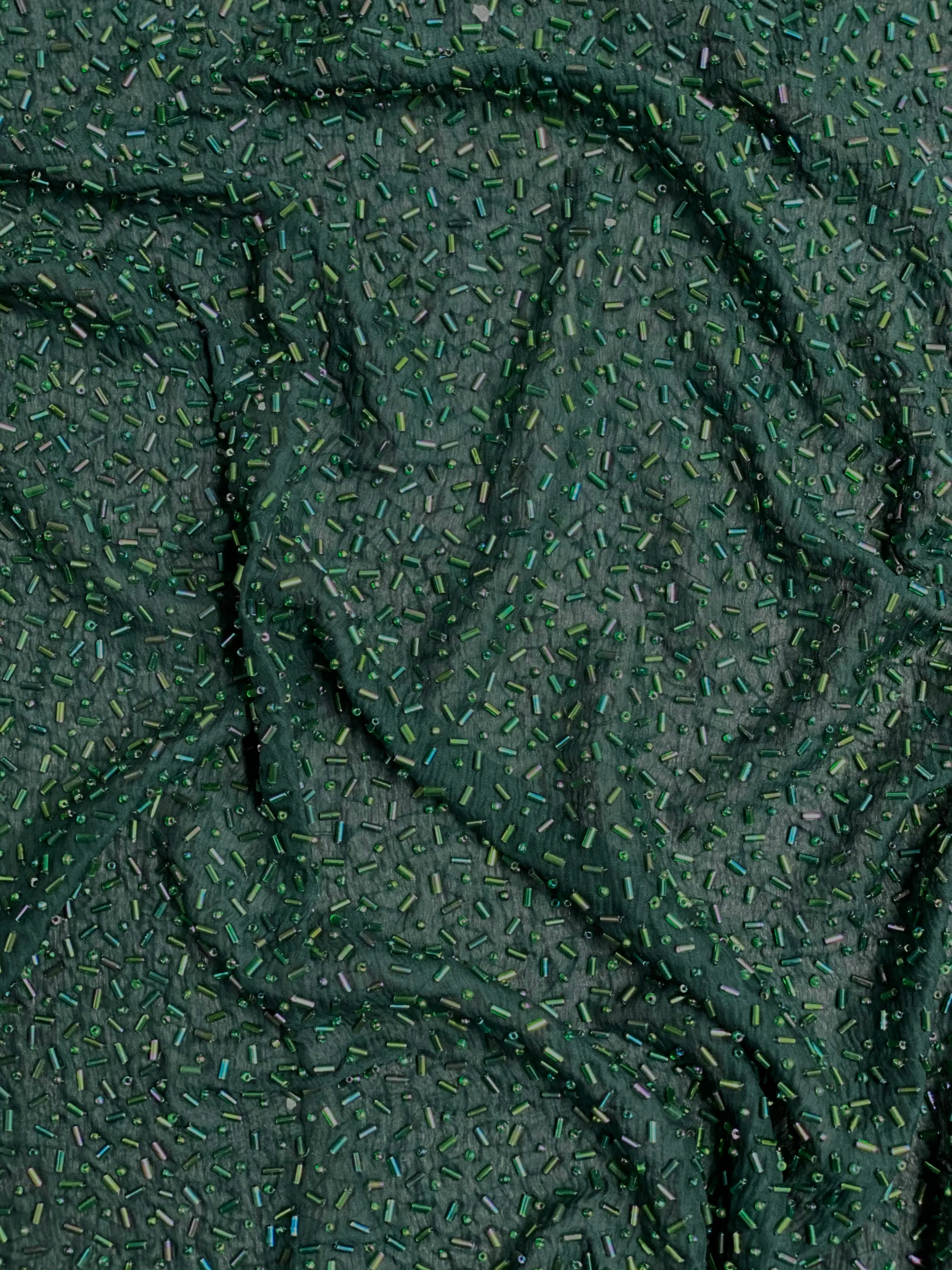 Green Sequin & Beads On Silk Chiffon JEC-148 Fabric