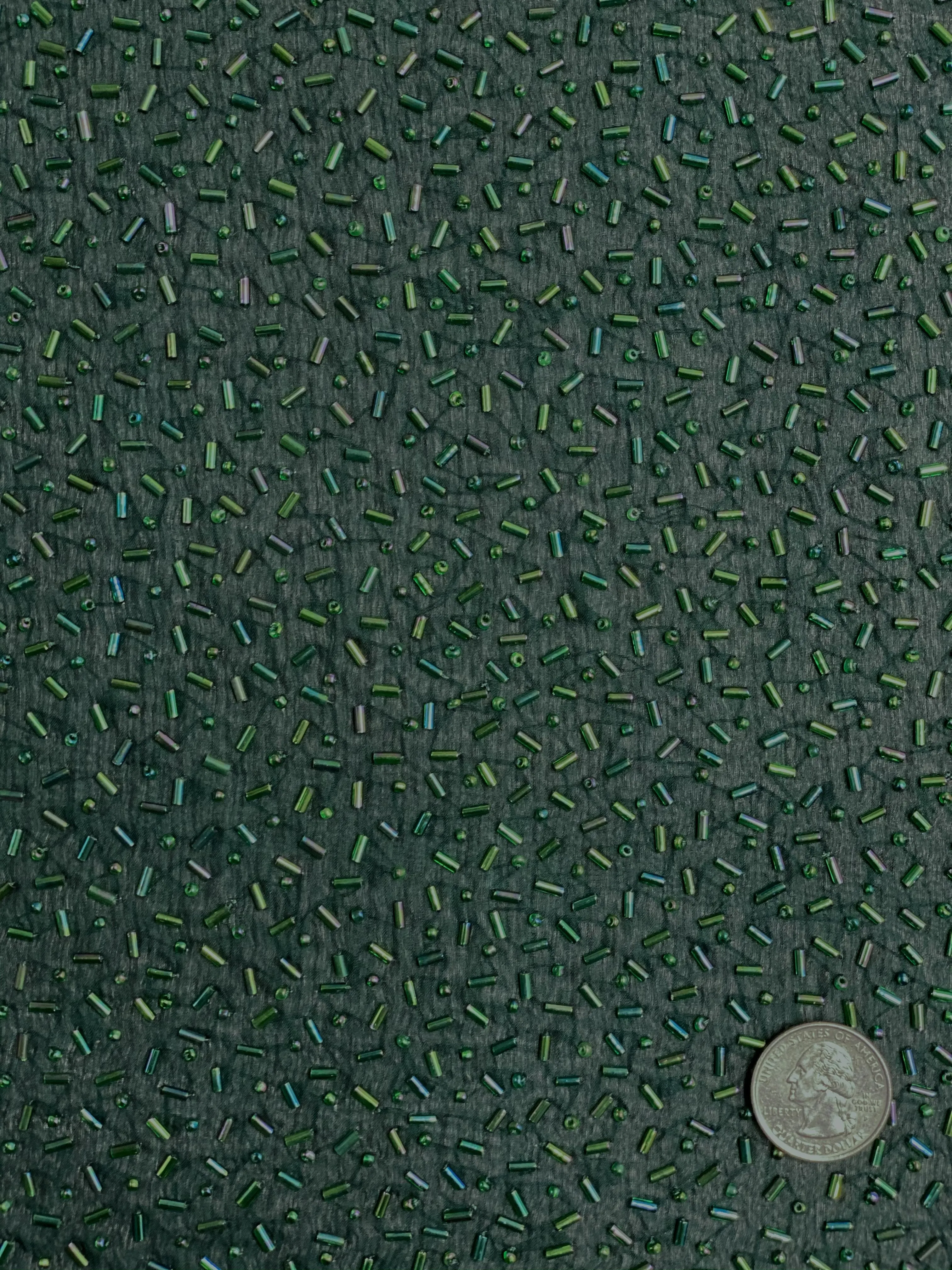 Green Sequin & Beads On Silk Chiffon JEC-148 Fabric