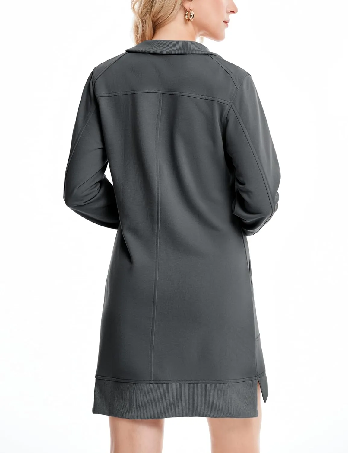 Half Zip Sweatshirt Dress for Women Casual Long Sleeve Mini Dresses V Neck Pullover Tunic Top with Pockets
