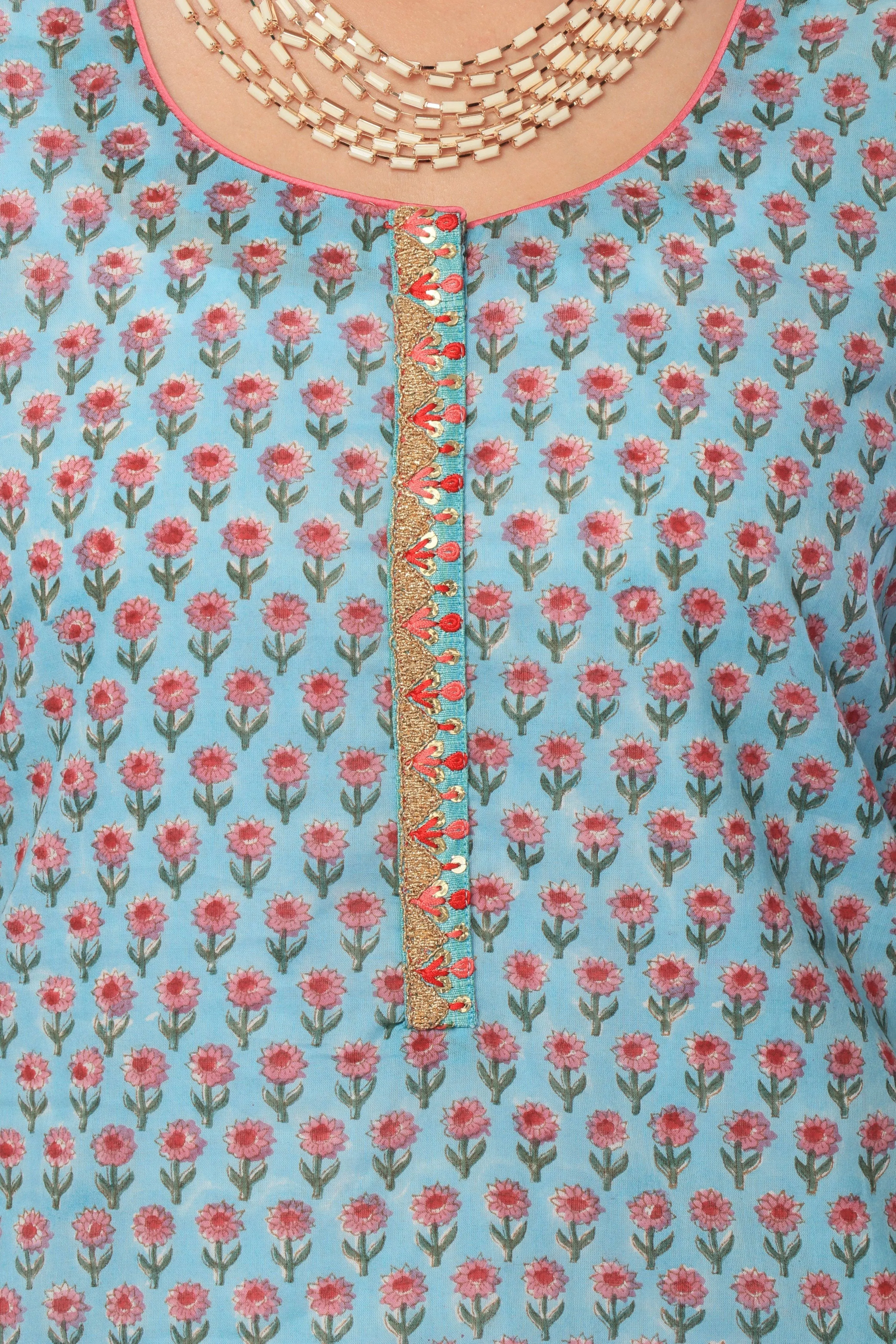 Hand Block Print Blue Two Layered Long Kurta