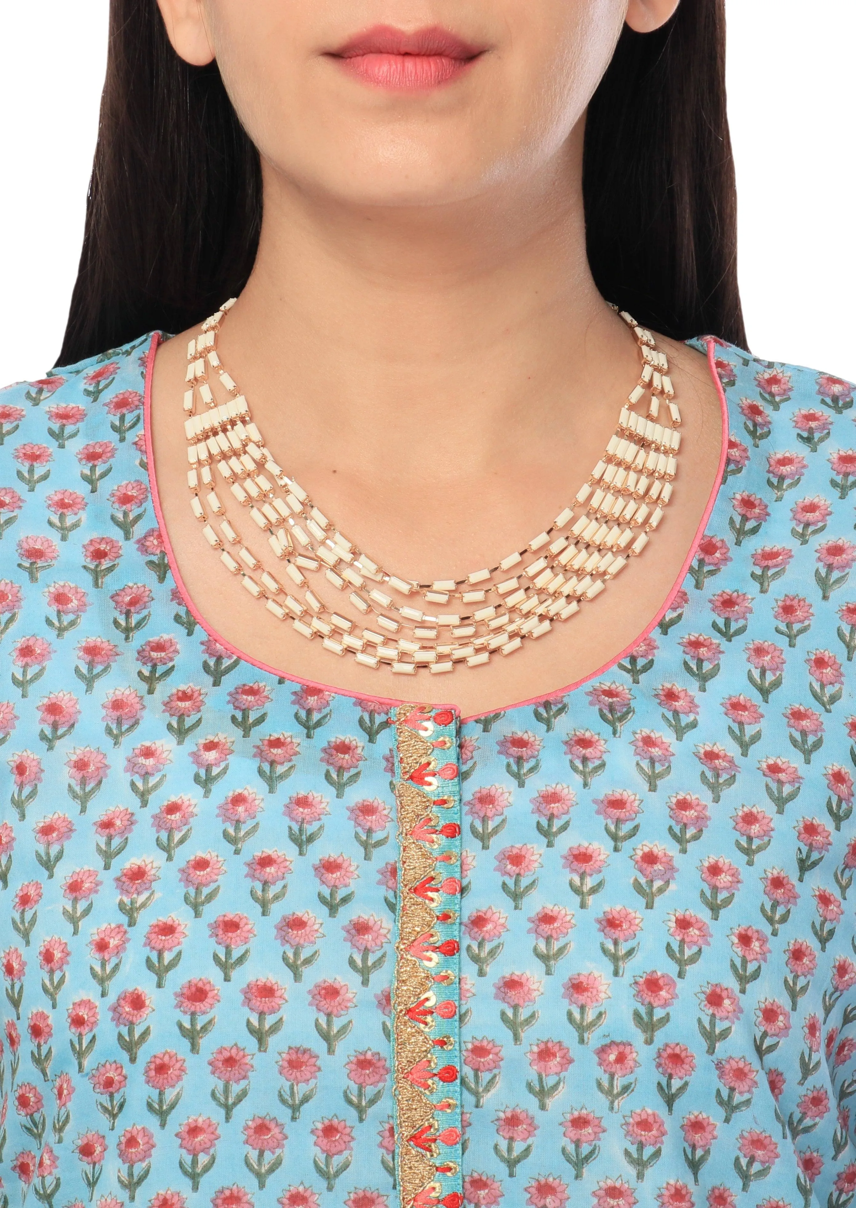 Hand Block Print Blue Two Layered Long Kurta