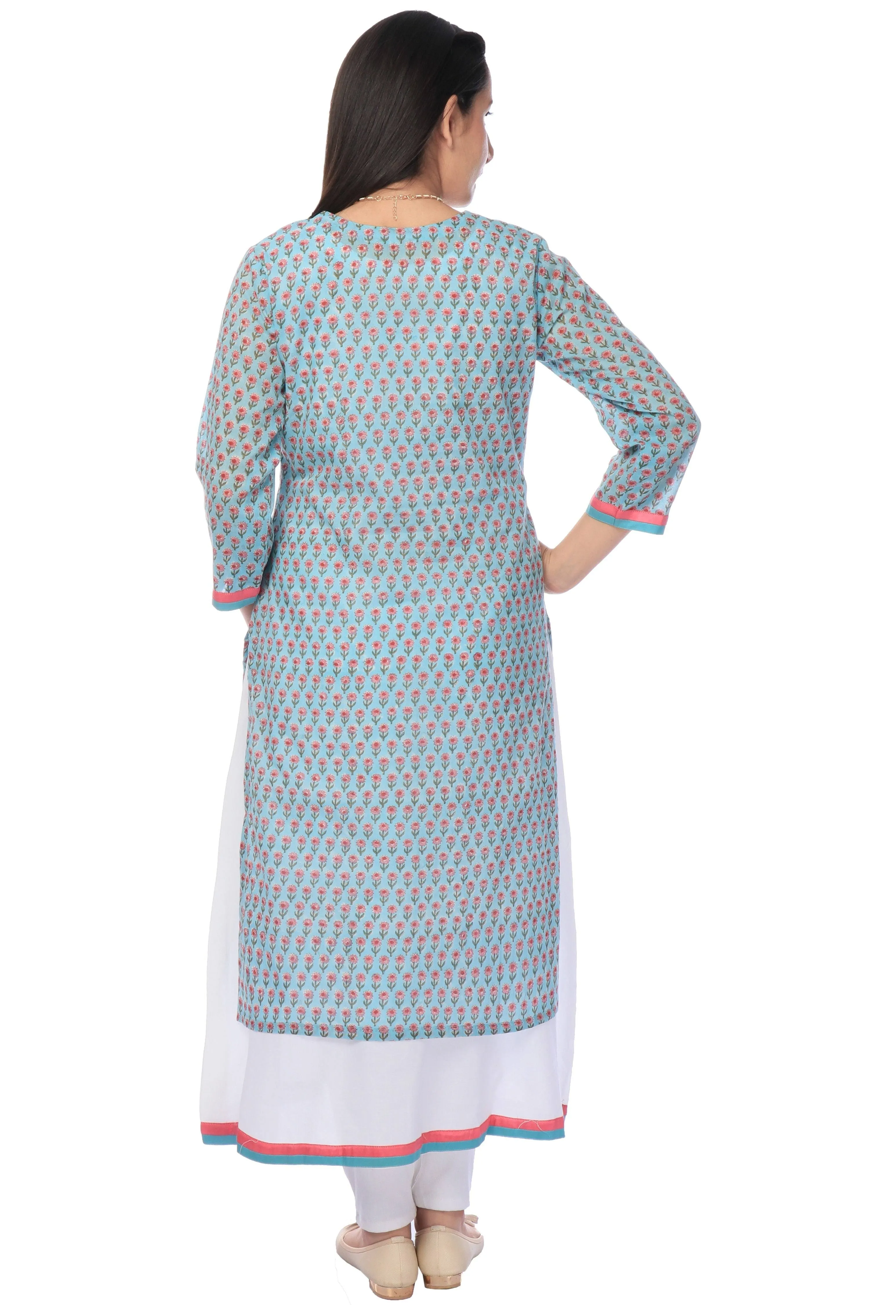 Hand Block Print Blue Two Layered Long Kurta