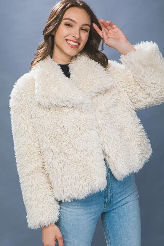 Hayden Long Sleeve Faux Fur Jacket Ivory