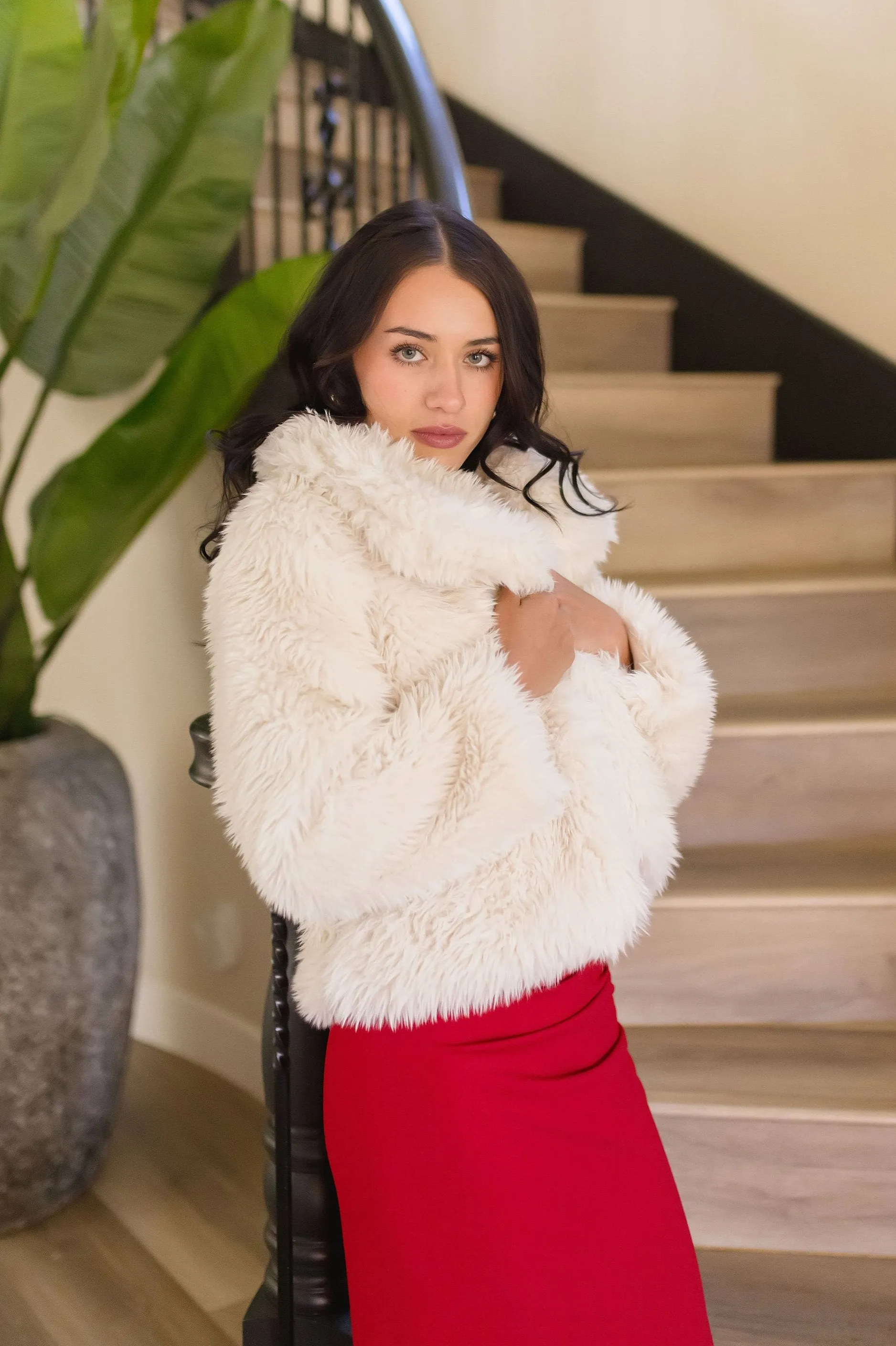 Hayden Long Sleeve Faux Fur Jacket Ivory