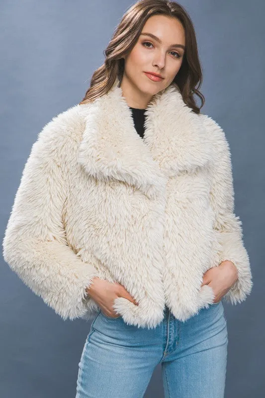 Hayden Long Sleeve Faux Fur Jacket Ivory