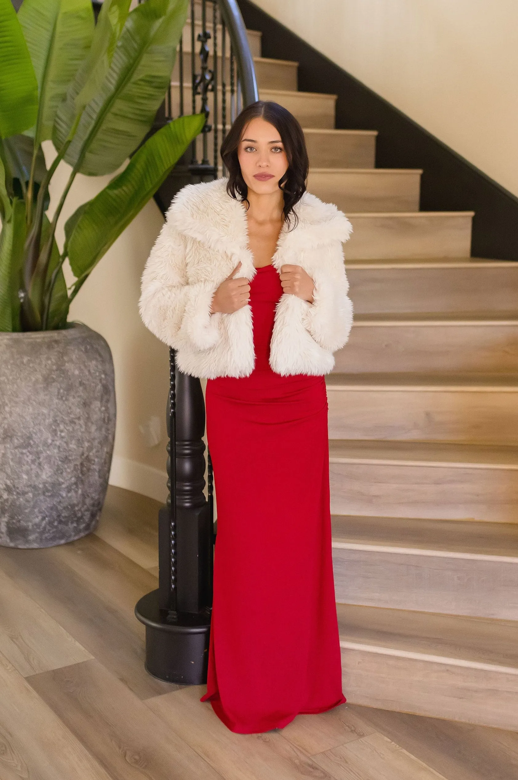 Hayden Long Sleeve Faux Fur Jacket Ivory