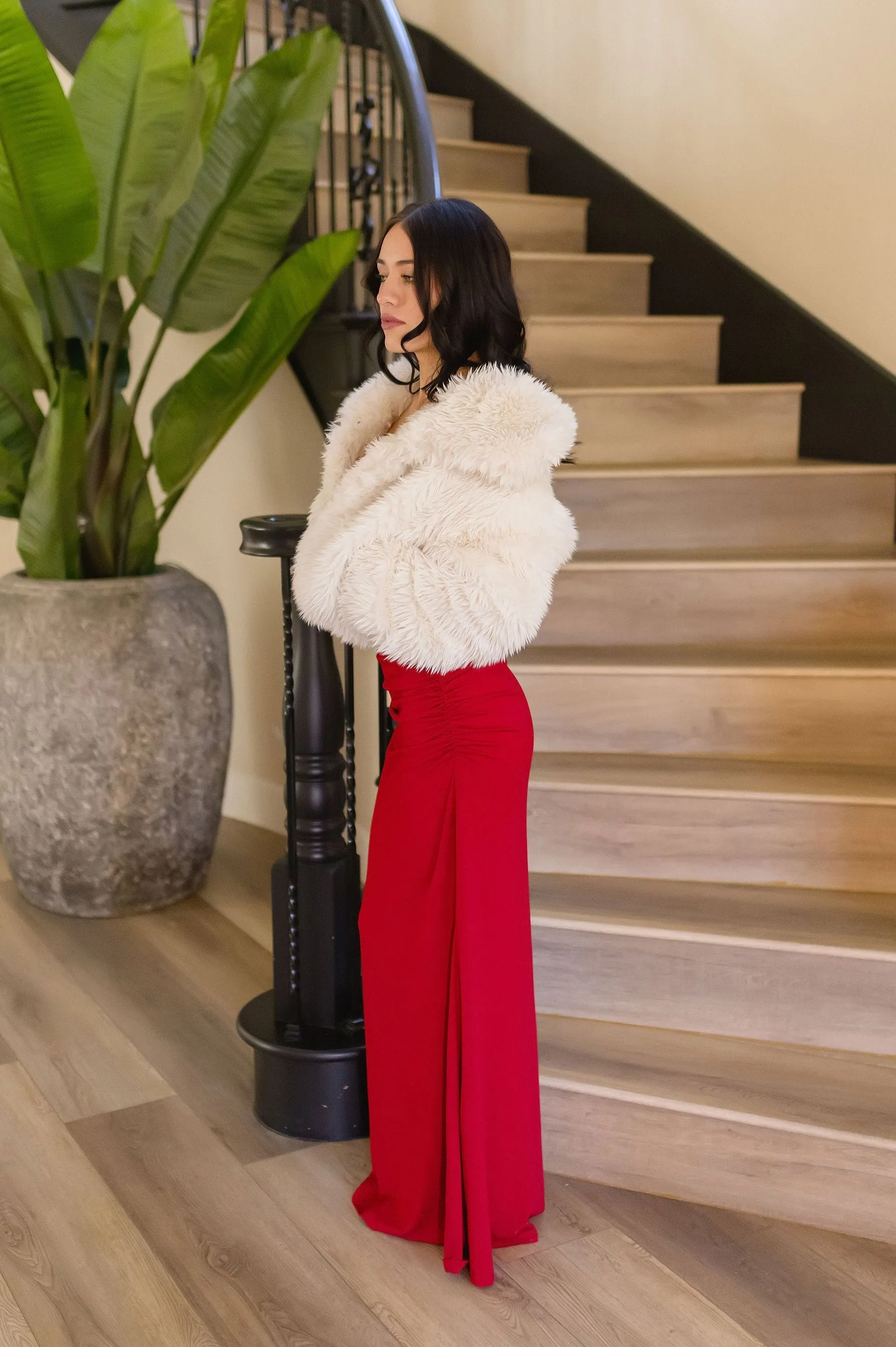 Hayden Long Sleeve Faux Fur Jacket Ivory