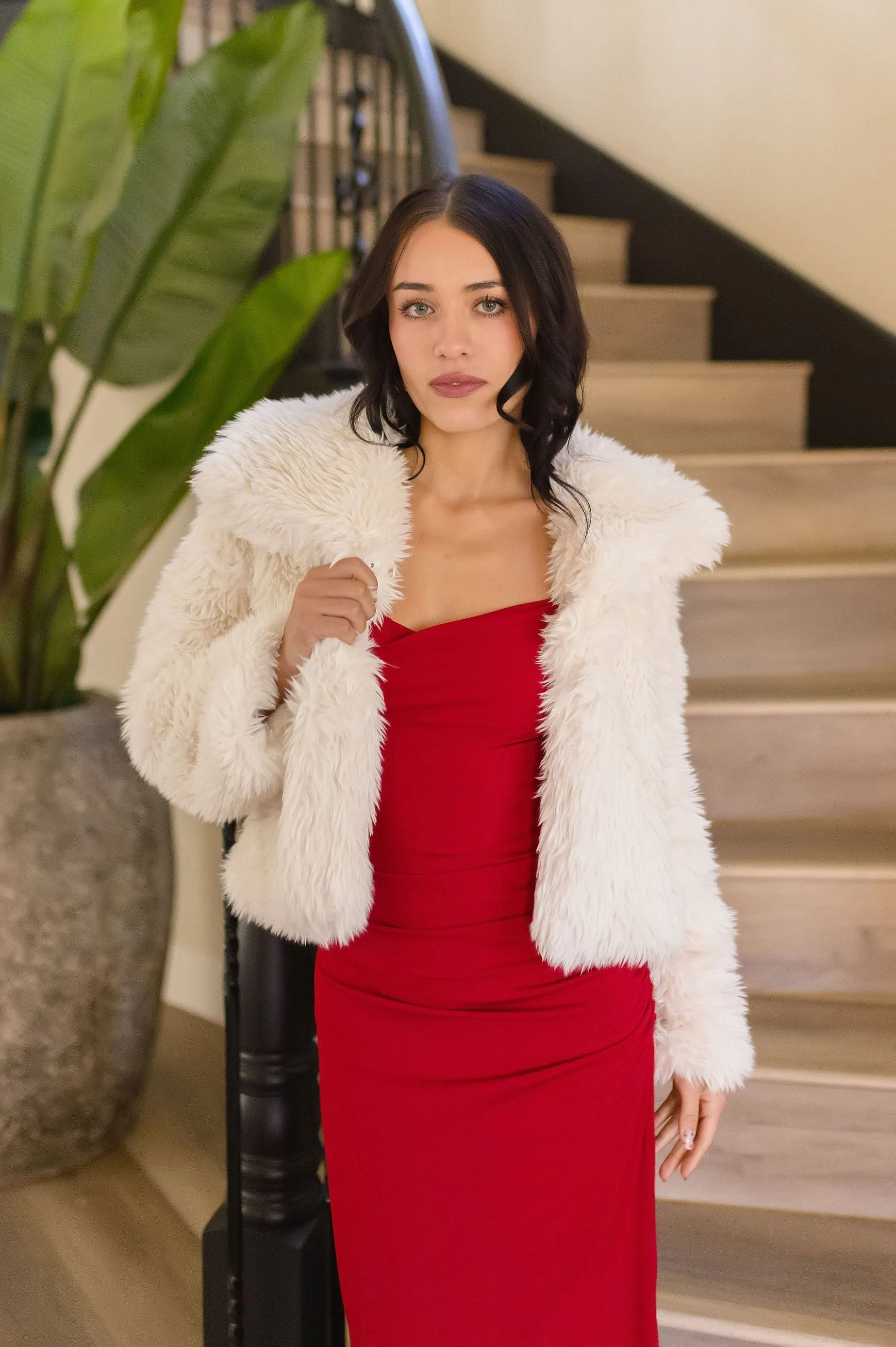 Hayden Long Sleeve Faux Fur Jacket Ivory