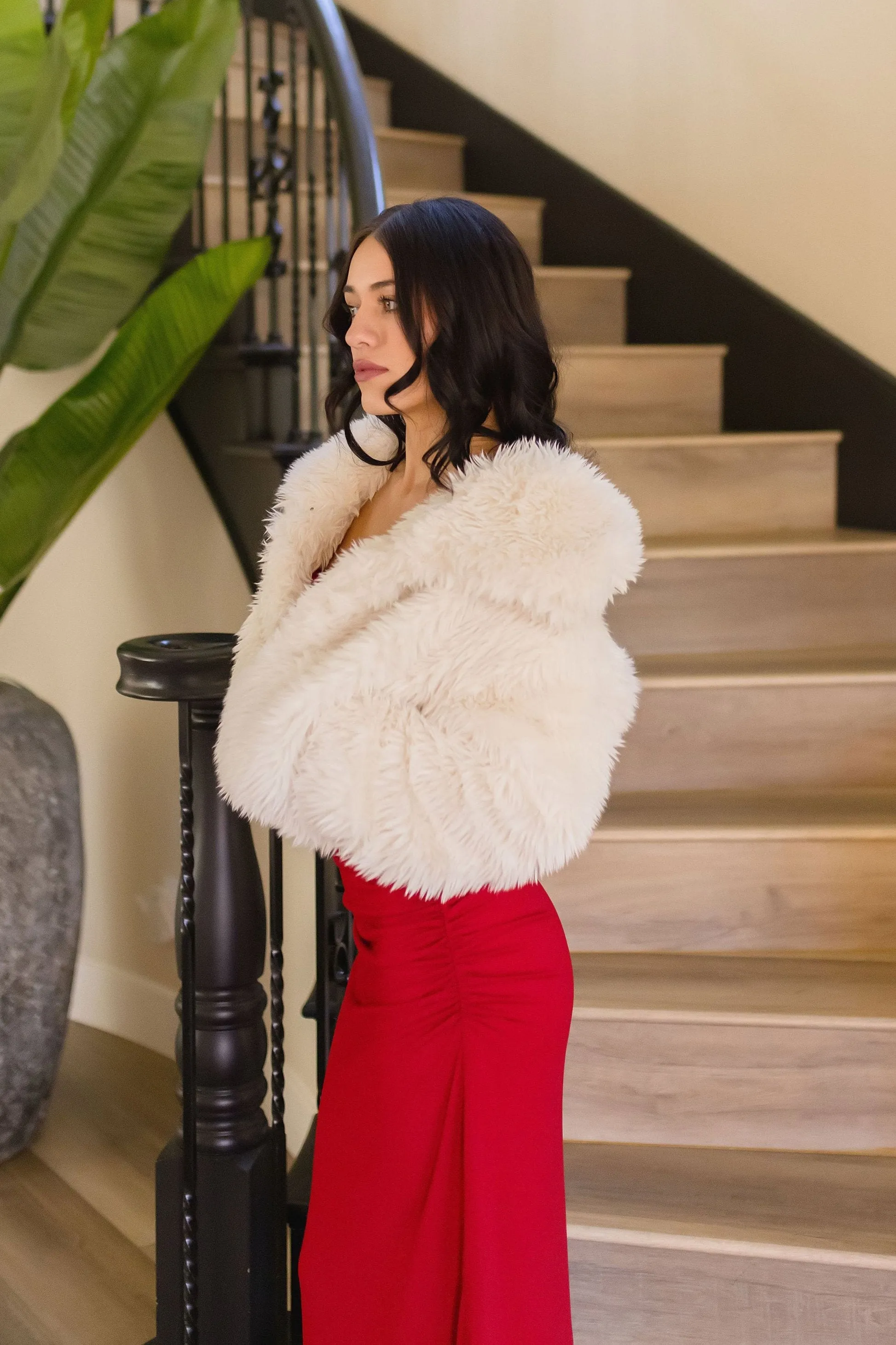 Hayden Long Sleeve Faux Fur Jacket Ivory