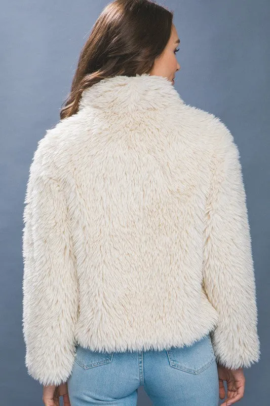 Hayden Long Sleeve Faux Fur Jacket Ivory