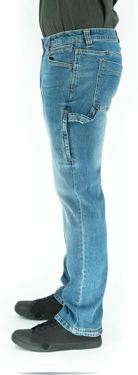 Iron & Haft Men's Journeyman Relaxed/Straight Fit Work Jeans, 12 Pocket Stretch Denim Tactical Jeans, Vintage/Medium Wash
