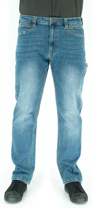 Iron & Haft Men's Journeyman Relaxed/Straight Fit Work Jeans, 12 Pocket Stretch Denim Tactical Jeans, Vintage/Medium Wash