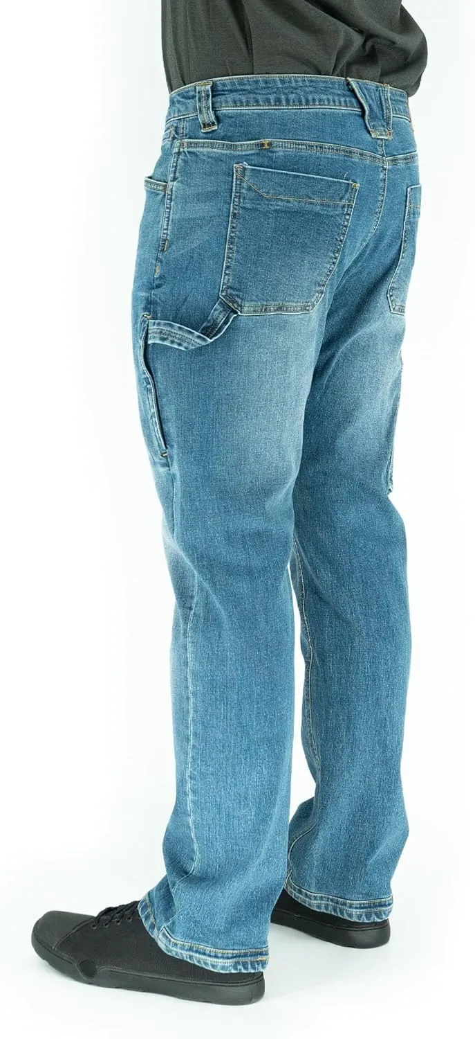 Iron & Haft Men's Journeyman Relaxed/Straight Fit Work Jeans, 12 Pocket Stretch Denim Tactical Jeans, Vintage/Medium Wash
