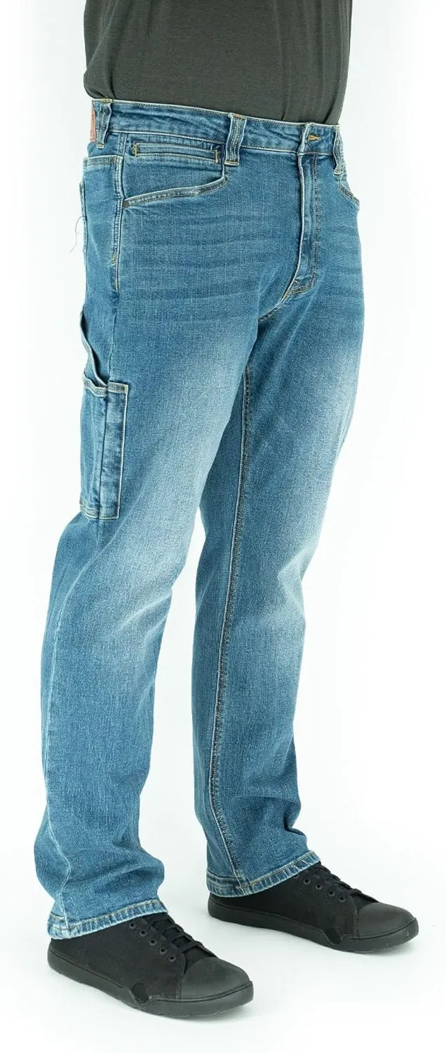 Iron & Haft Men's Journeyman Relaxed/Straight Fit Work Jeans, 12 Pocket Stretch Denim Tactical Jeans, Vintage/Medium Wash