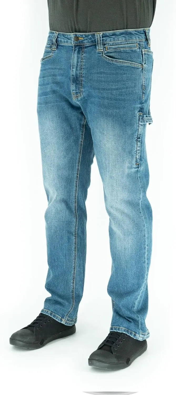Iron & Haft Men's Journeyman Relaxed/Straight Fit Work Jeans, 12 Pocket Stretch Denim Tactical Jeans, Vintage/Medium Wash