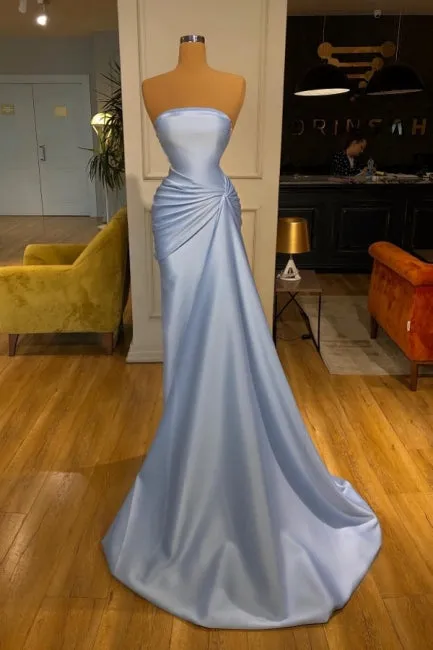 kamahe Fabulous Strapless Mermaid Graduation Dresses Long Blue Prom Dresses