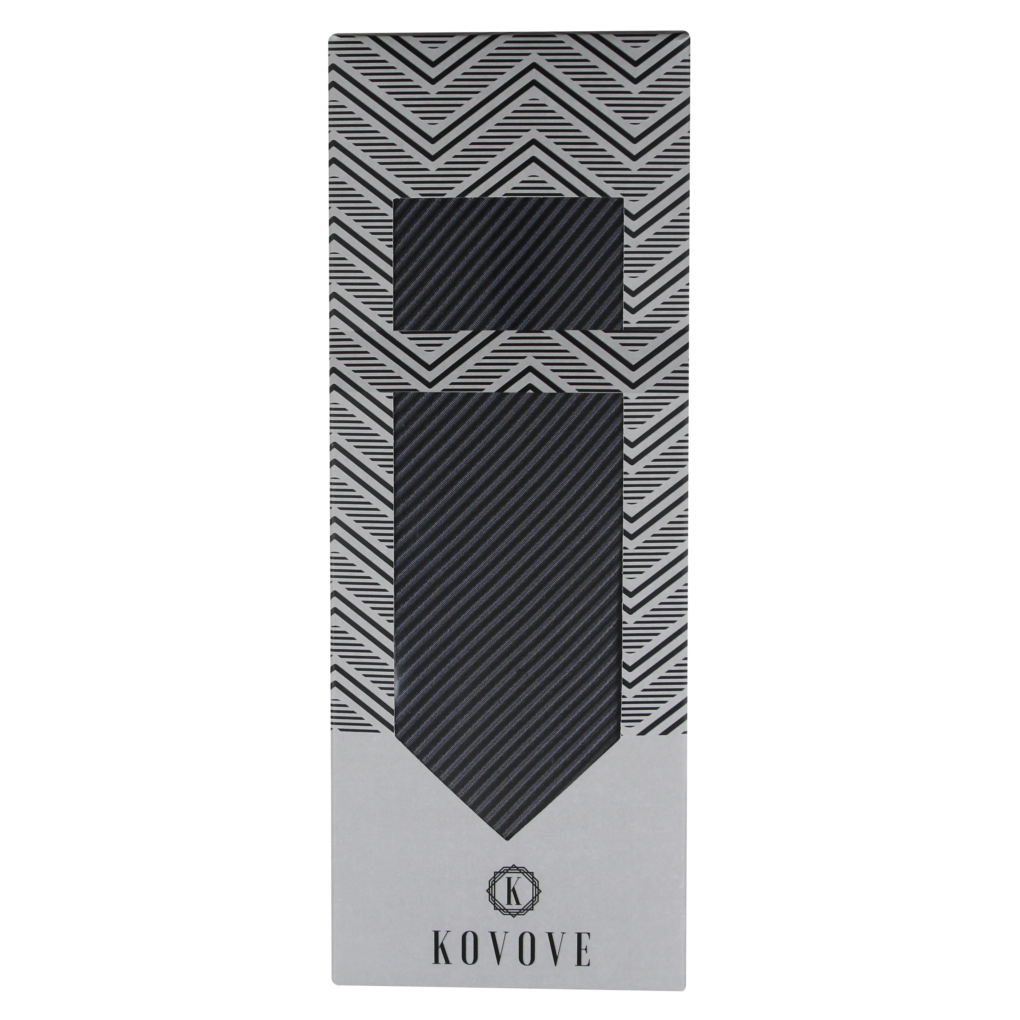 Kovove The Phoenix Striped Black Necktie and Pocket Square Gift Box