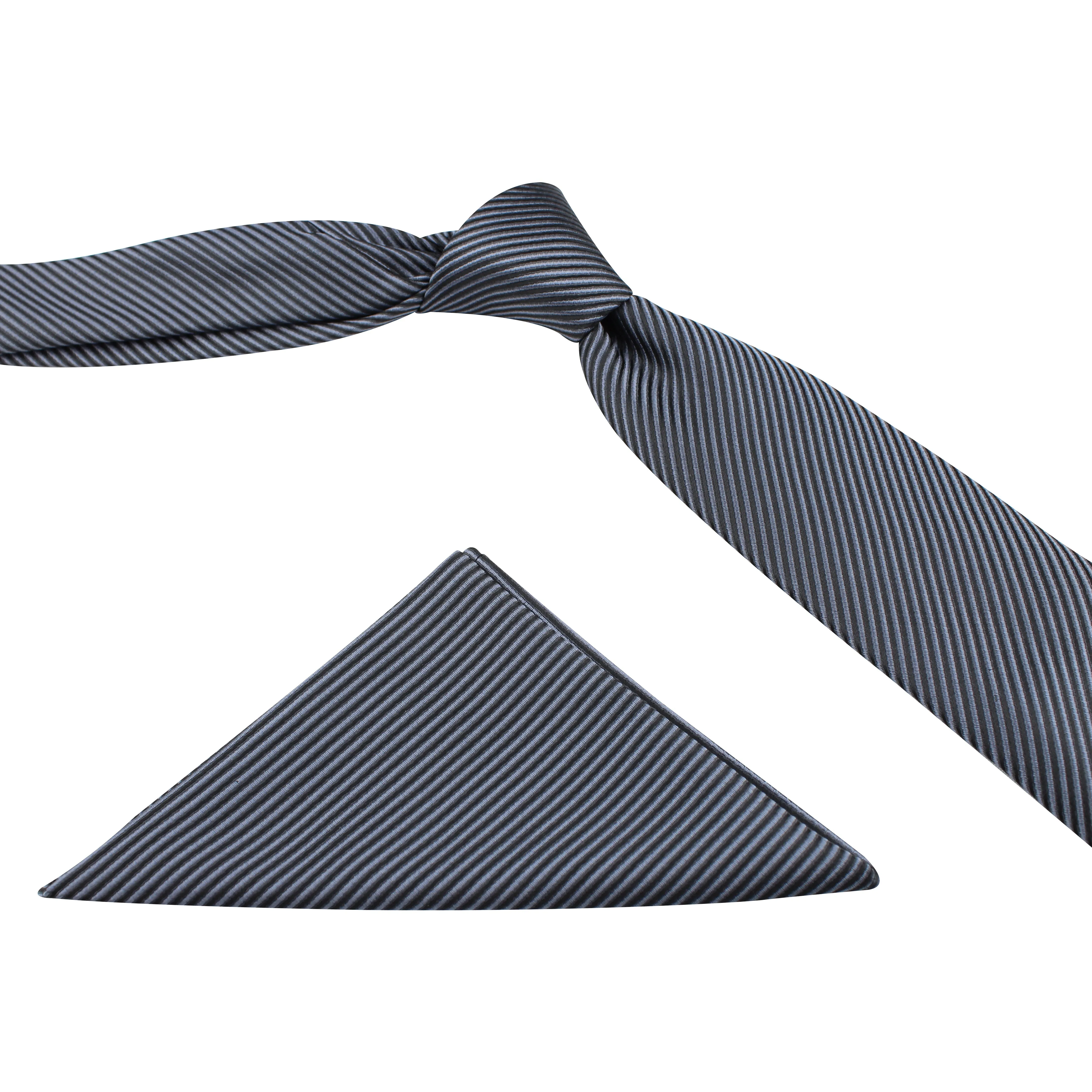 Kovove The Phoenix Striped Black Necktie and Pocket Square Gift Box