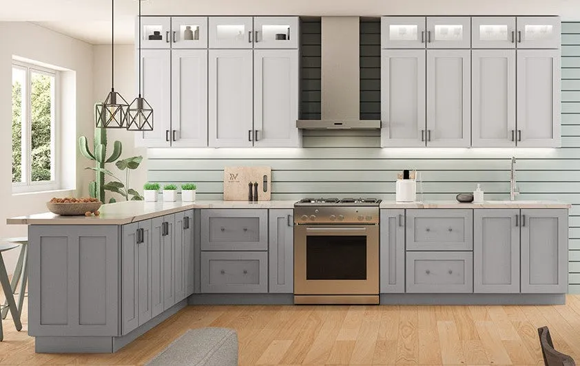 Light Gray Shaker Base Cabinet - One Door One Drawer 9", 12", 15", 18", 21"