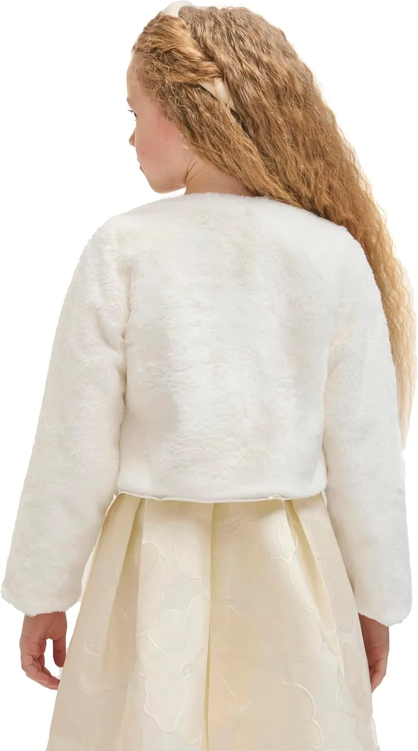 Lilax Girls Cozy Faux Fur Bolero Shrug Long Sleeve Crew Neck Dress Coat