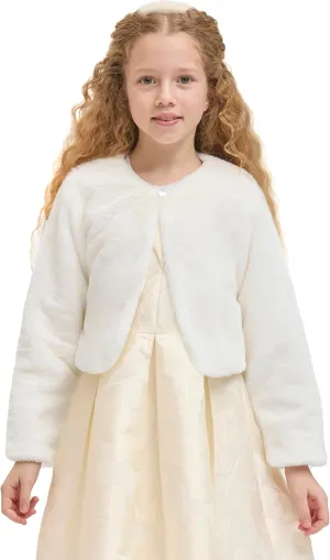 Lilax Girls Cozy Faux Fur Bolero Shrug Long Sleeve Crew Neck Dress Coat