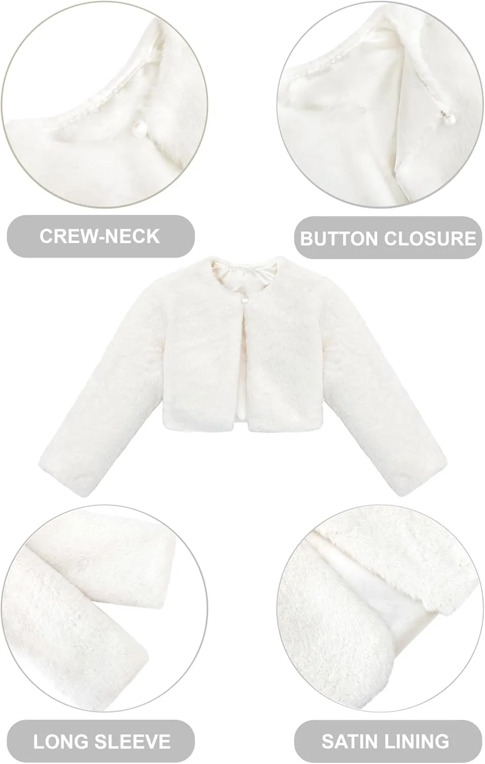 Lilax Girls Cozy Faux Fur Bolero Shrug Long Sleeve Crew Neck Dress Coat