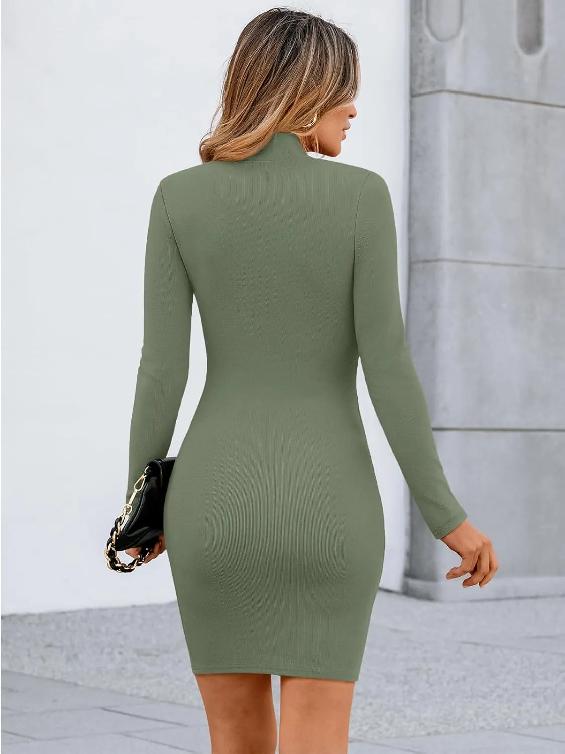 LILLUSORY Womens Mock Neck Ribbed Knit Long Sleeve Party Bodycon Mini Dresses
