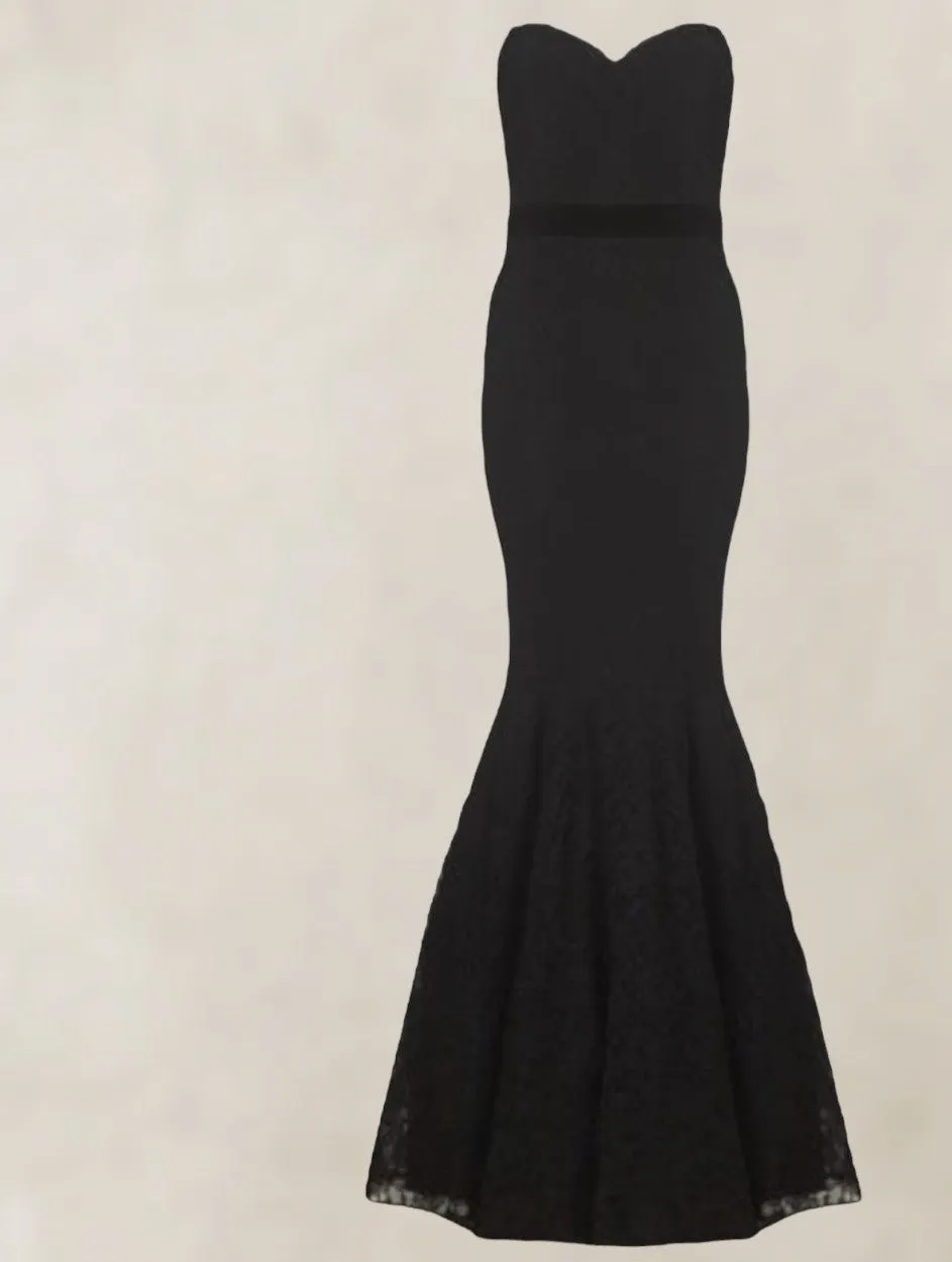 Lipsy Black Lace Fishtail Maxi Dress, Prom, Mermaid UK 8 US 4 EU 36