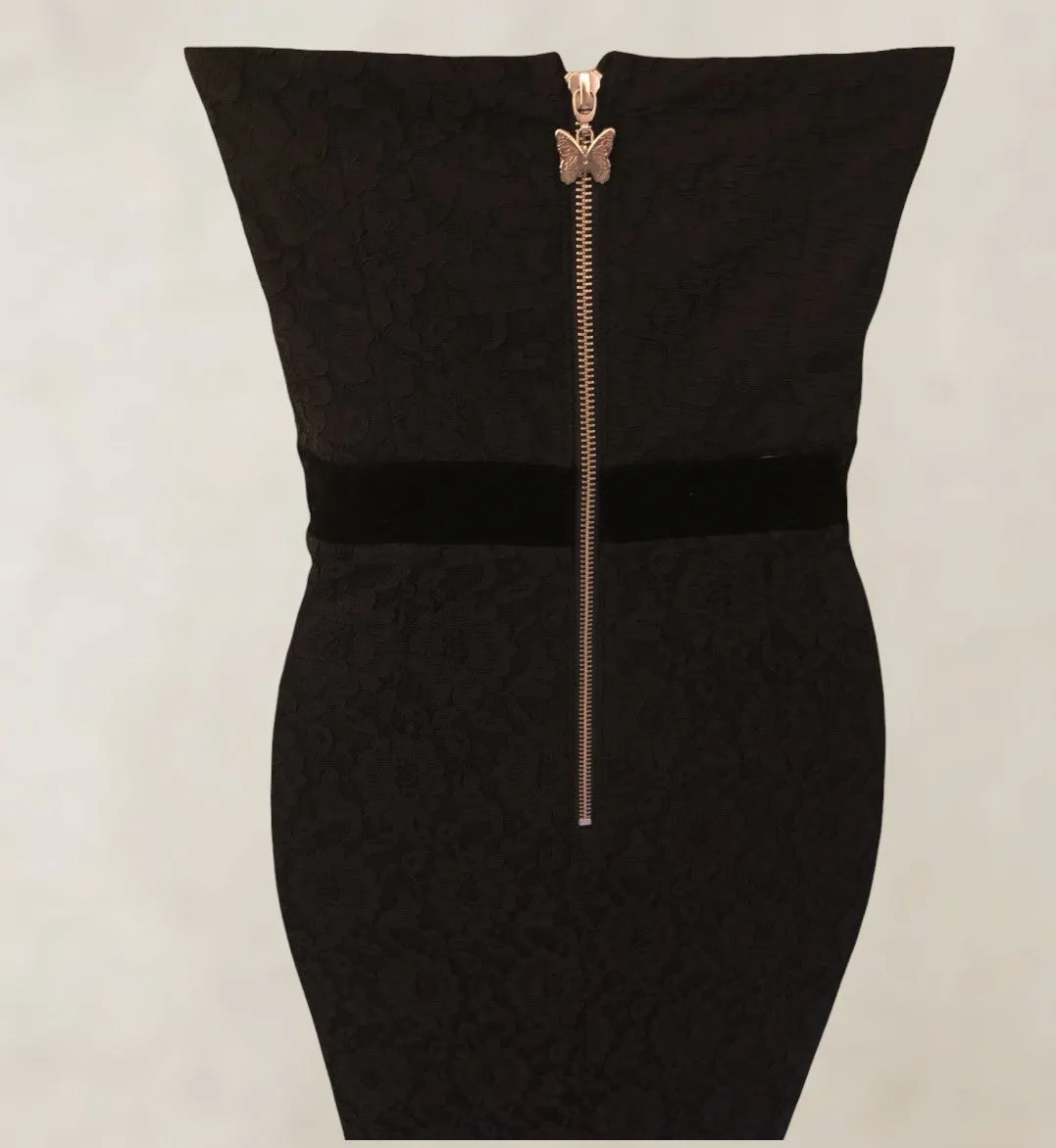 Lipsy Black Lace Fishtail Maxi Dress, Prom, Mermaid UK 8 US 4 EU 36