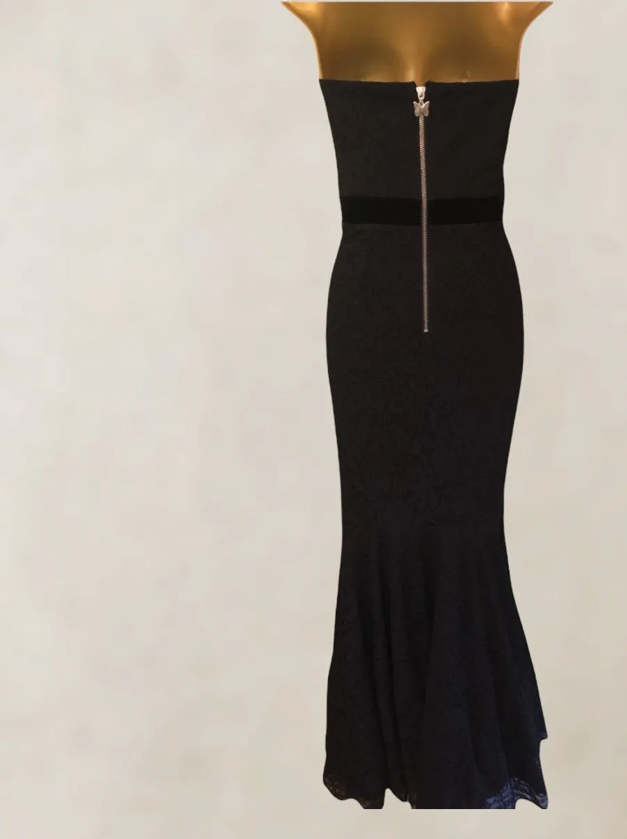 Lipsy Black Lace Fishtail Maxi Dress, Prom, Mermaid UK 8 US 4 EU 36