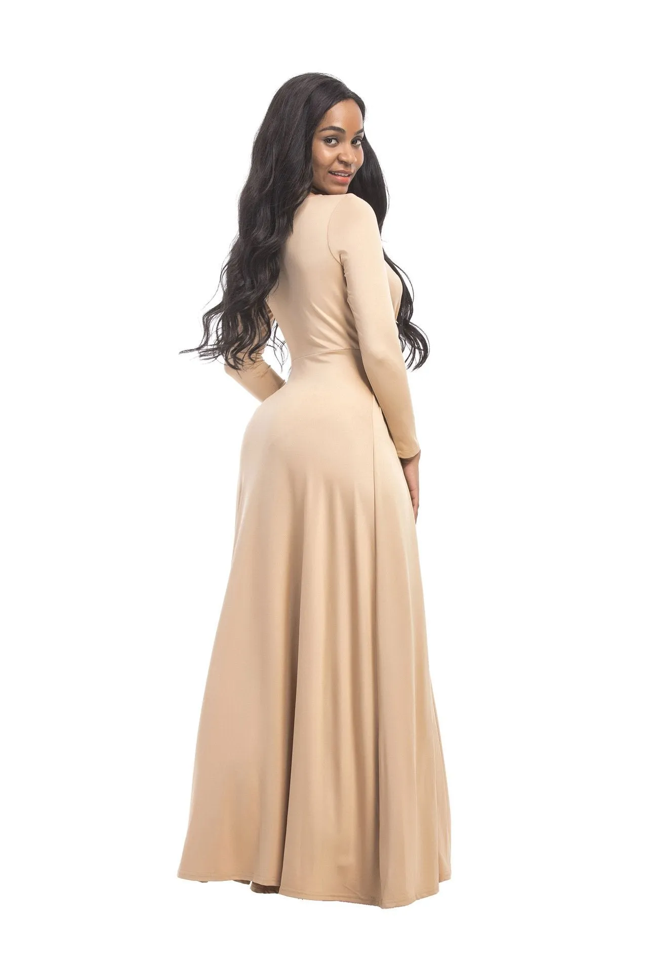 Long-sleeved crew neck plus size dress sexy plus size dress