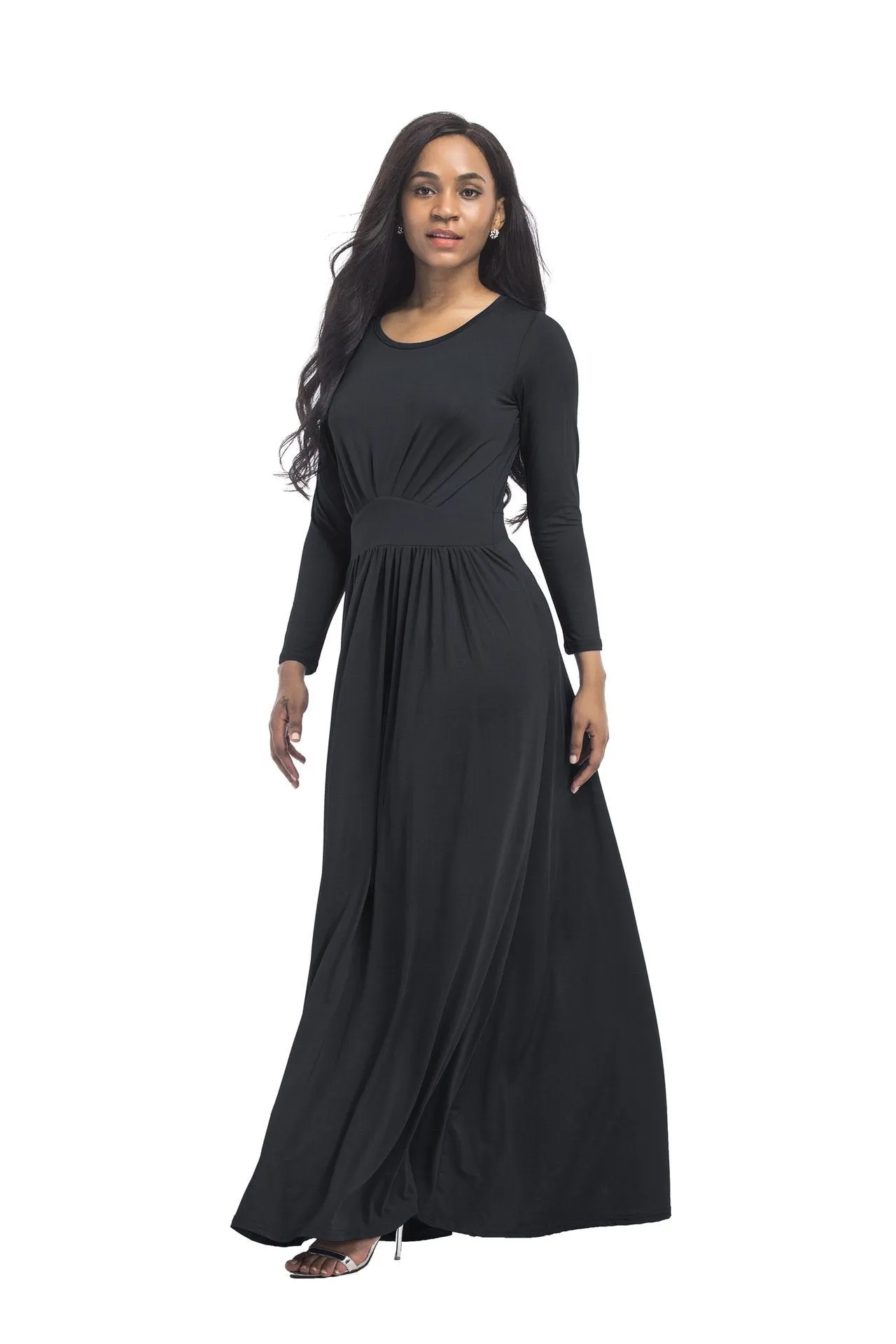 Long-sleeved crew neck plus size dress sexy plus size dress