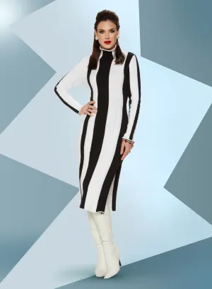 LTQ Knits 17507 Stripe Knit Turtle Neck Dress
