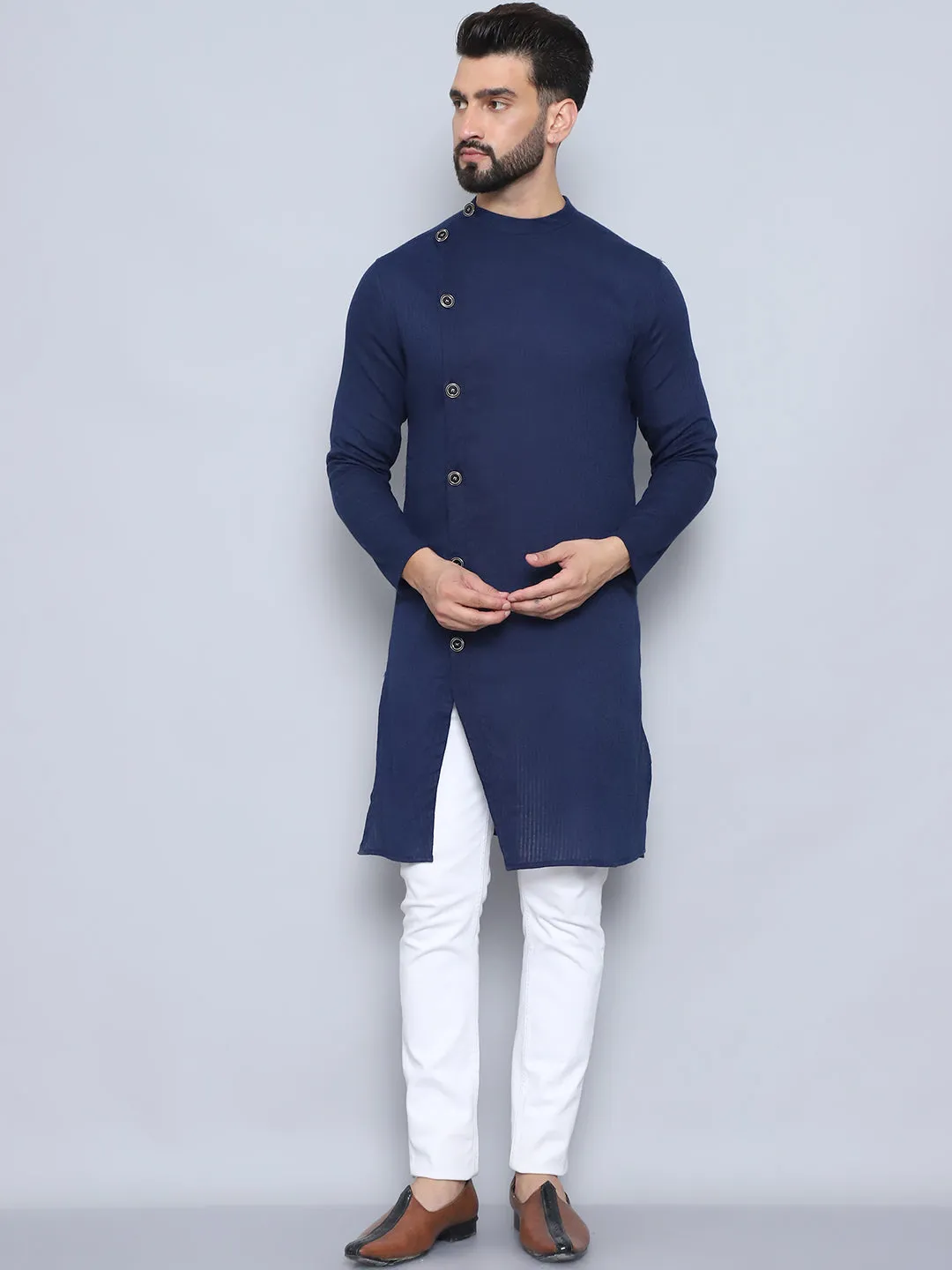 Men's Blue Pure Cotton Sherwani Kurta - Even Apparels