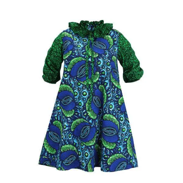 MOM'S GREEN AND BLUE ANKARA DRESS WITH SCARF