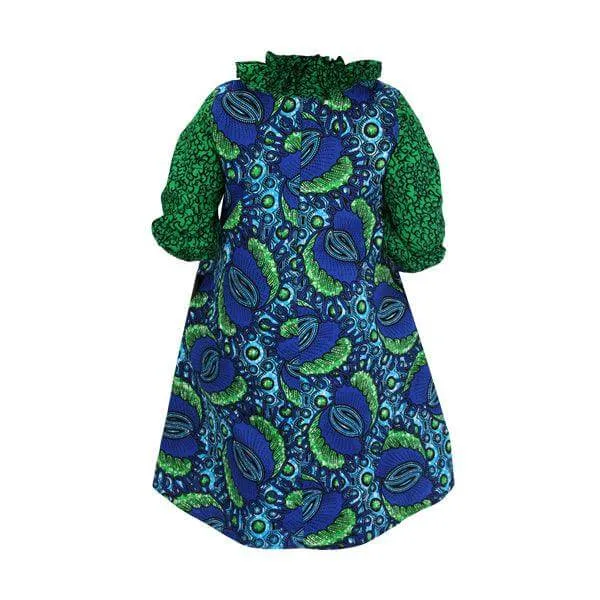 MOM'S GREEN AND BLUE ANKARA DRESS WITH SCARF