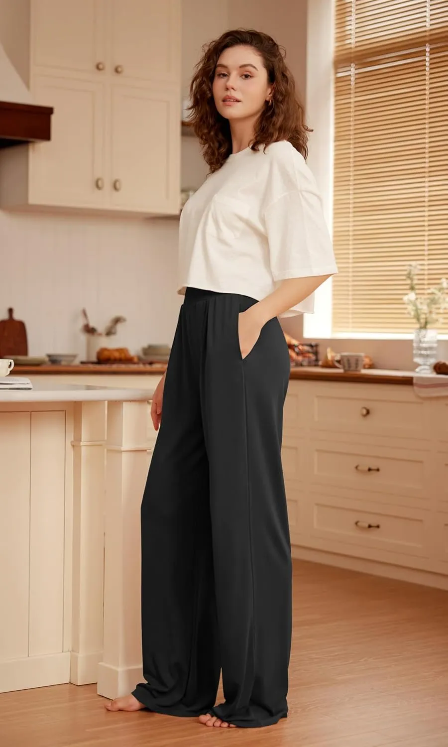ODODOS Drapey Soft Wide Leg Pants for Women High Waist Casual Relaxed Lounge Pants with Pockets-29 Inseam