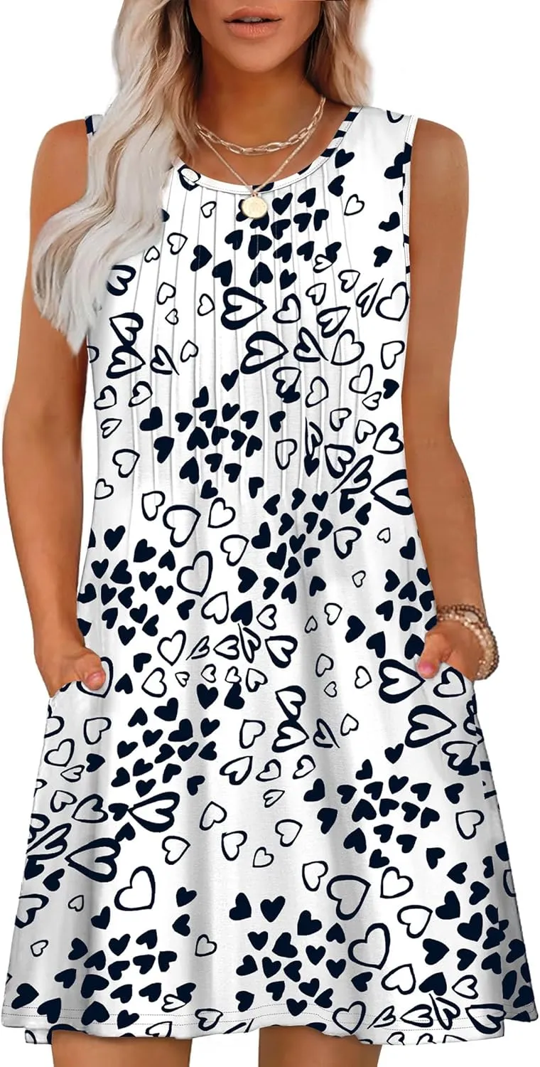 OFEEFAN Summer Dresses for Women 2025 Loose Beach Vacation Casual Crew Neck Sleeveless Sundresses with Pockets Tank Dress