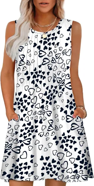 OFEEFAN Summer Dresses for Women 2025 Loose Beach Vacation Casual Crew Neck Sleeveless Sundresses with Pockets Tank Dress