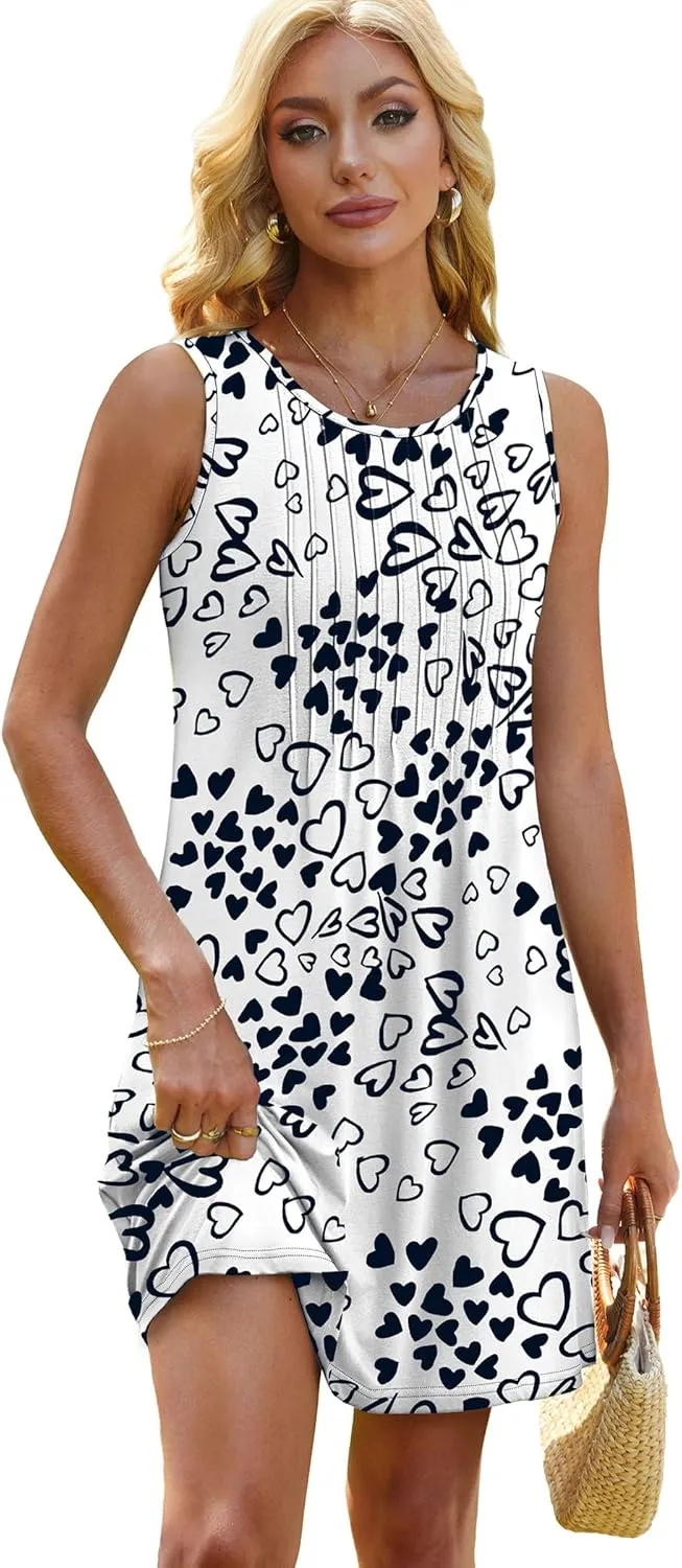 OFEEFAN Summer Dresses for Women 2025 Loose Beach Vacation Casual Crew Neck Sleeveless Sundresses with Pockets Tank Dress